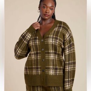 ELOQUII Green Plaid Longline Cardigan Sweater Size 18/20 NWT
